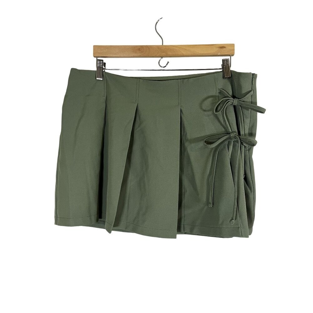 Earthy Tie Bows Skort Green XL Neutral Boho Indie Folk Festival Casual Western